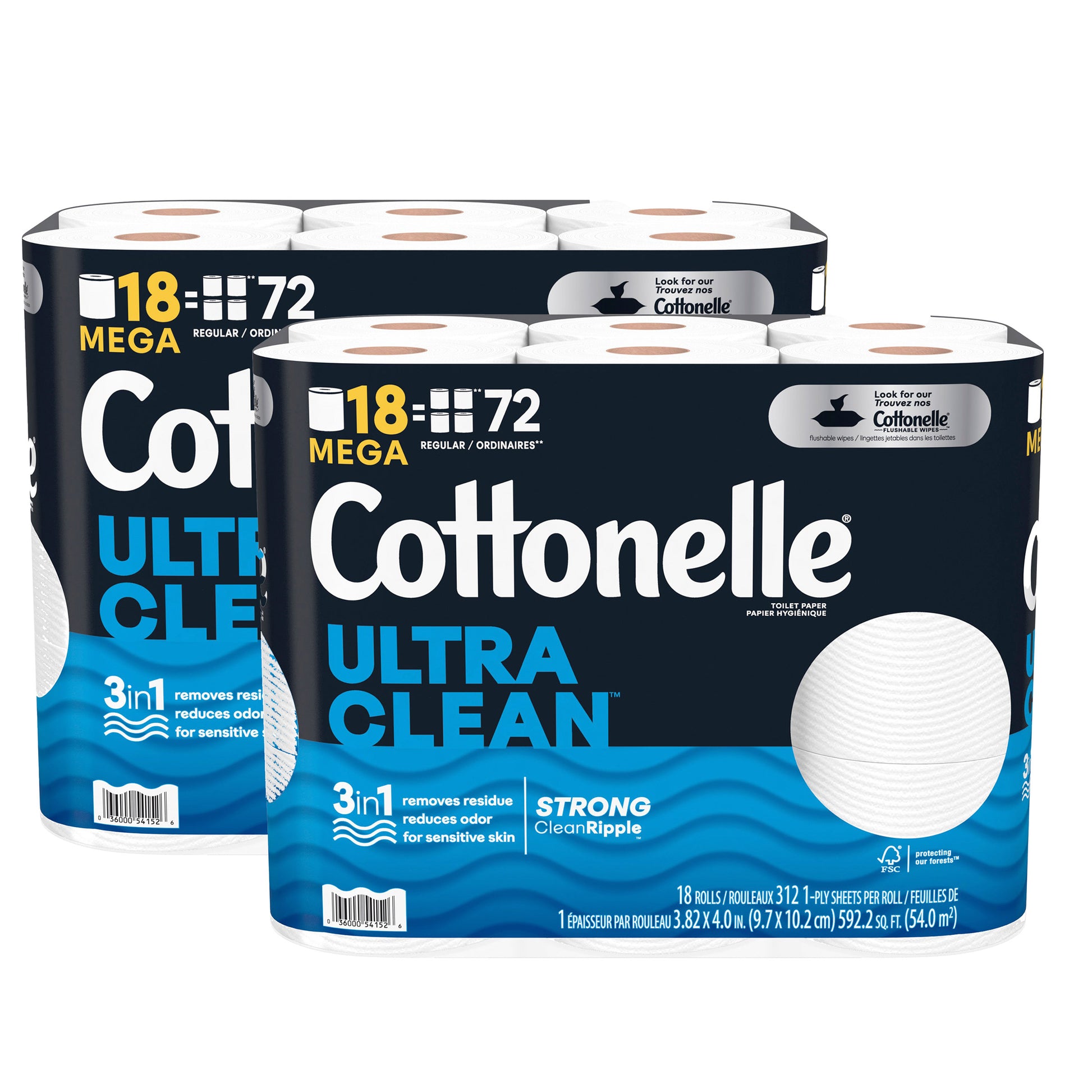 Cottonelle Ultra Clean Bath Tissue, 1-Ply, 312 Sheets, 36 Rolls